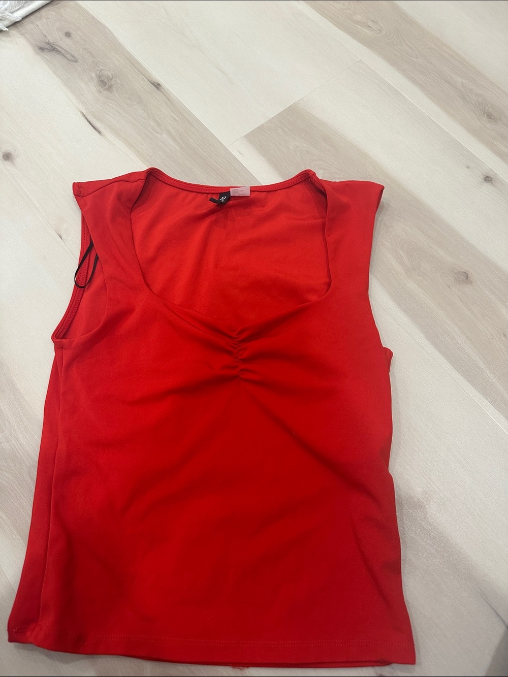 H&M Red Sleeveless V-Neck Ruched Tank Top